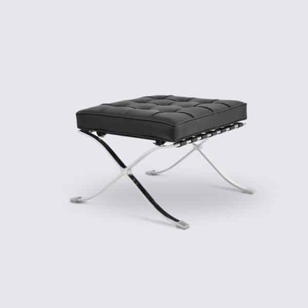 Black Full Grain Leather Ottoman Footrest - Barcelona