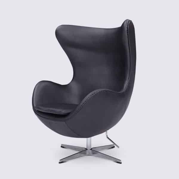 Fauteuil Oeuf Egg Chair Design in Black Italian Full Grain Leather, Polished Alu Base