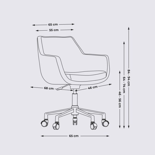 dimension emma sedia da ufficio scandinava con rotelle e braccioli base nera opaca
