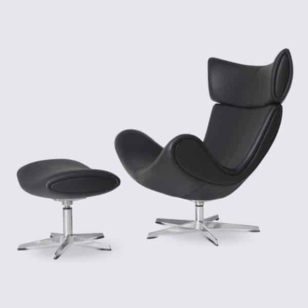 copie fauteuil lounge imola with black full-grain leather footrest louisa