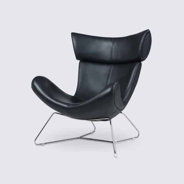 Sillón Lounge con Base Fija en Piel Plena Flor Negra - Louisia